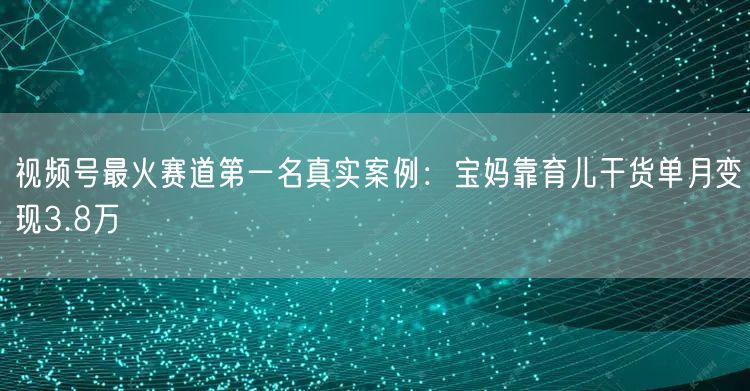 视频号最火赛道第一名真实案例：宝妈靠育儿干货单月变现3.8万